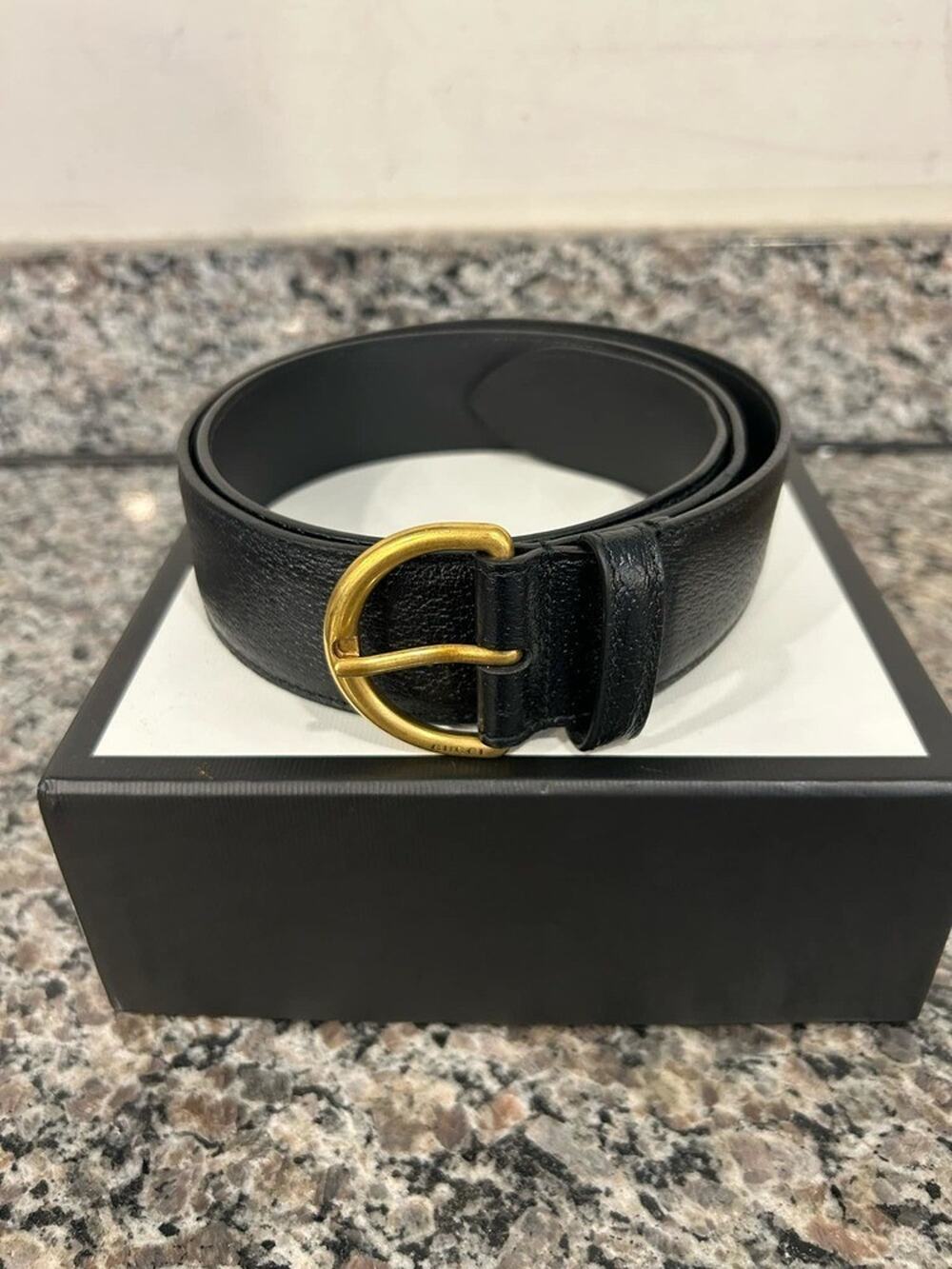 Gucci Black Grained Leather Logo Buckle Belt SPB-SAL (346976)